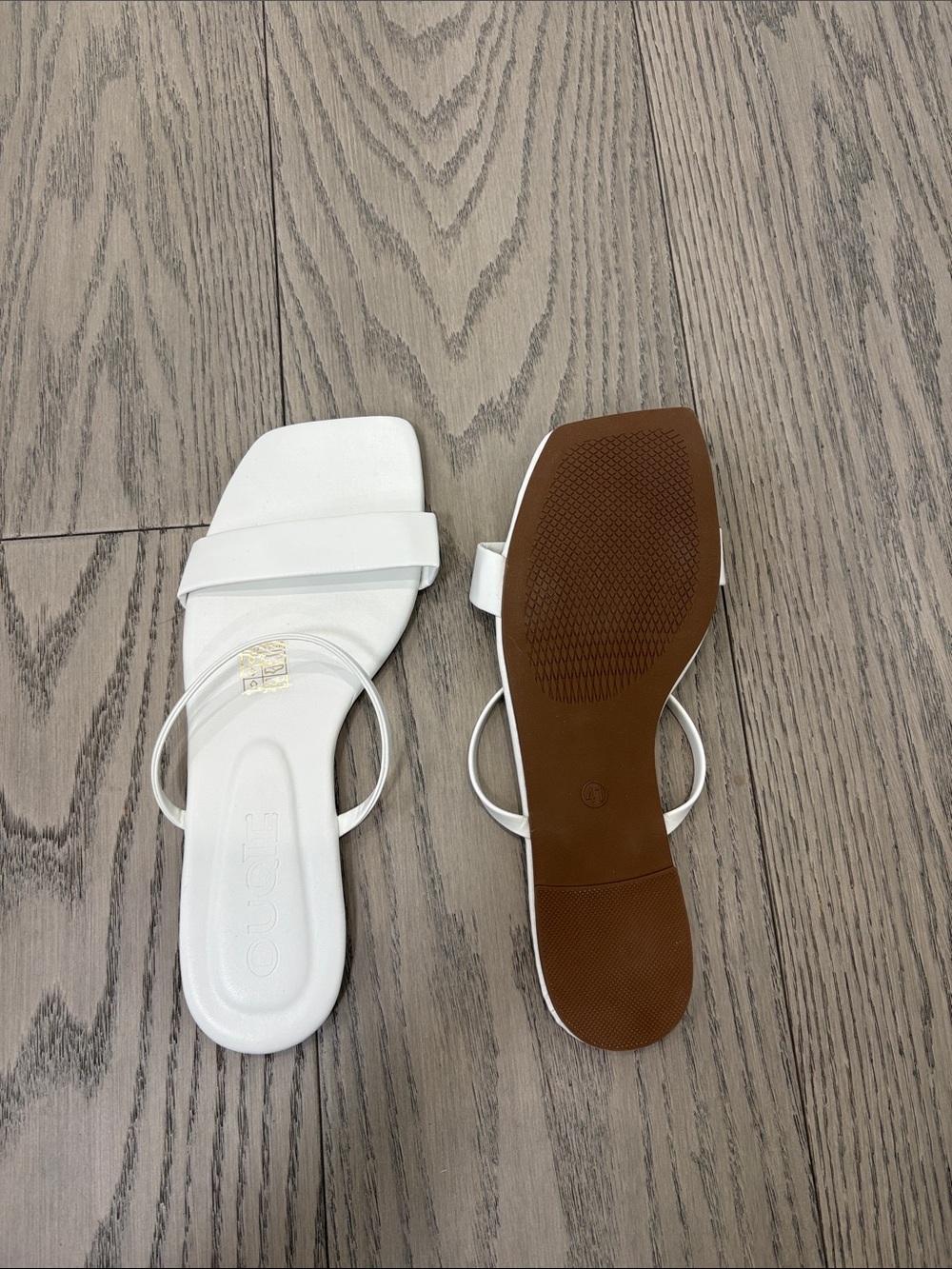 White Square-Toe Slide Sandals with Clear Ankle Strap - Picture 1 of 4